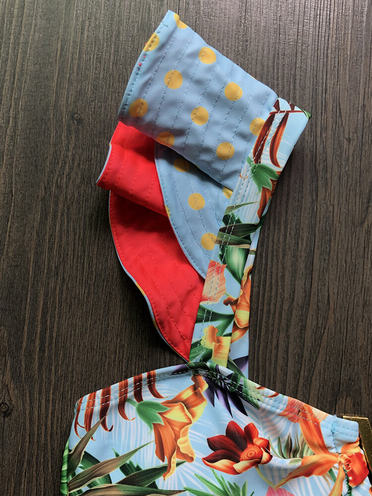 
	Women One Shoulder Floral Printing Bikinis Flounce Trims Backless Beachwear