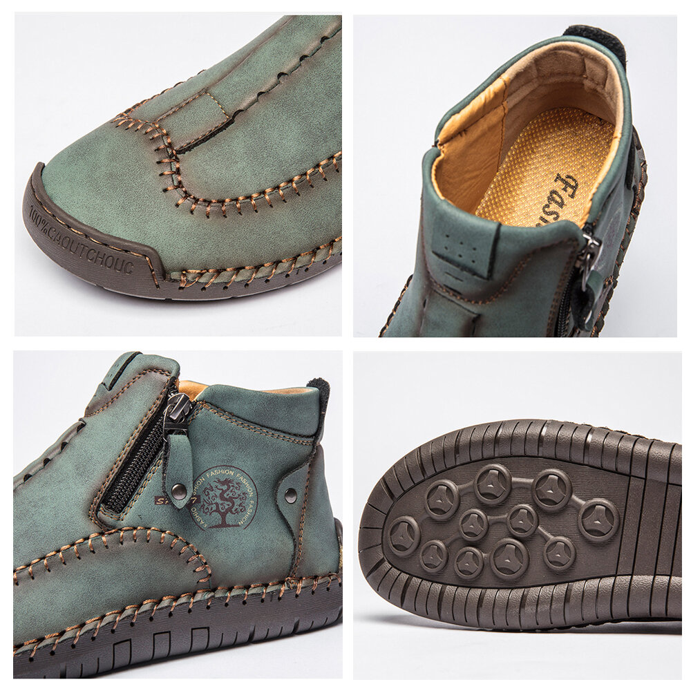 
	Men Stylish Side Zipper Hand Stitching Microfiber Leather Casual Ankle Boots