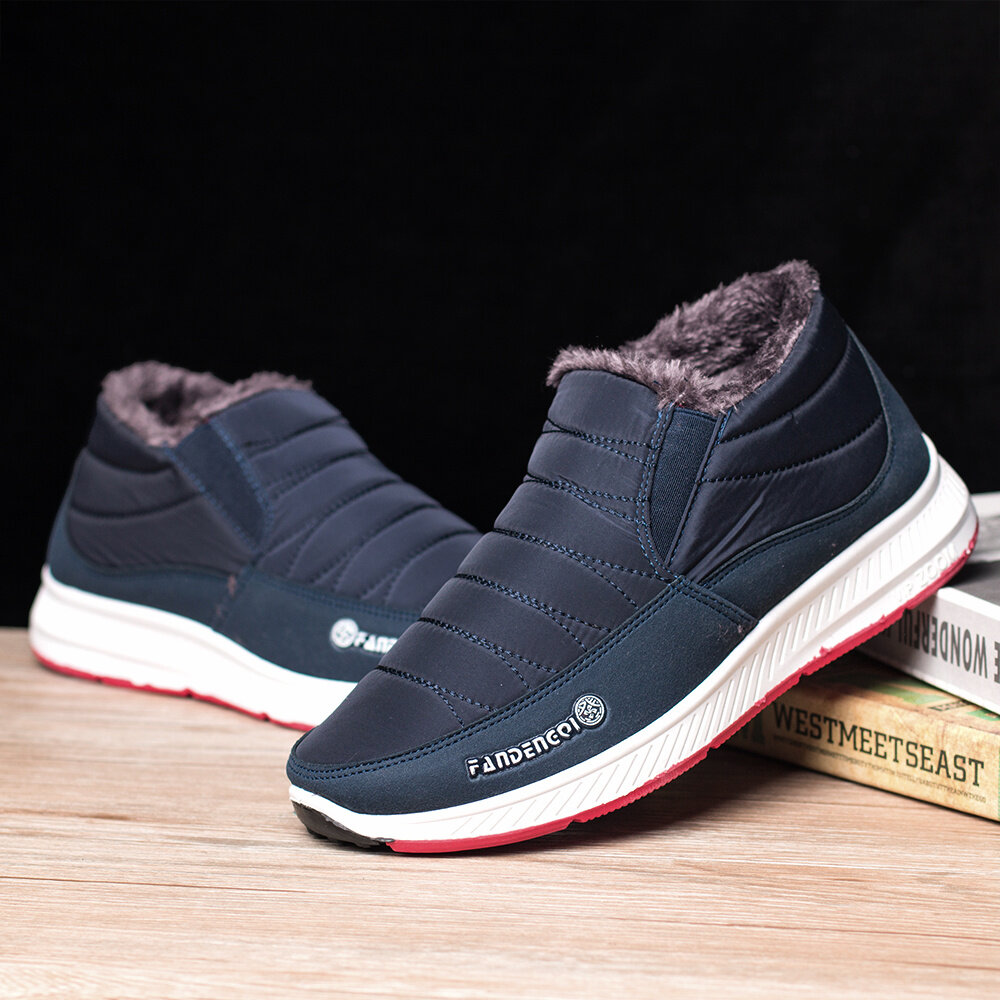 
	Men Old Peking Style Stripe Warm Slip On Casual Ankle Boots