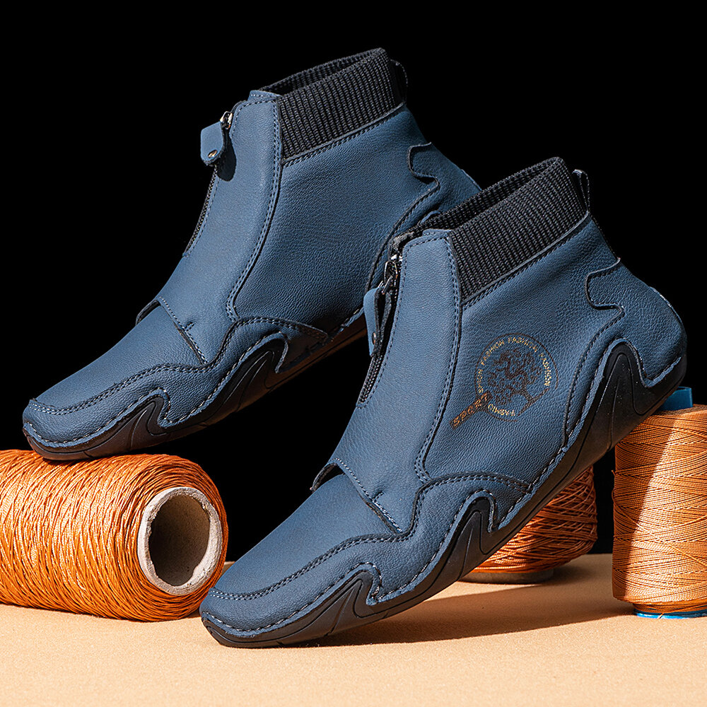 
	Menico Men Front Zipper Microfiber Leather Sock Ankle Boots