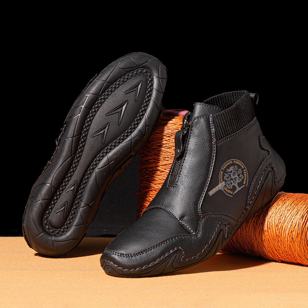 
	Menico Men Front Zipper Microfiber Leather Sock Ankle Boots