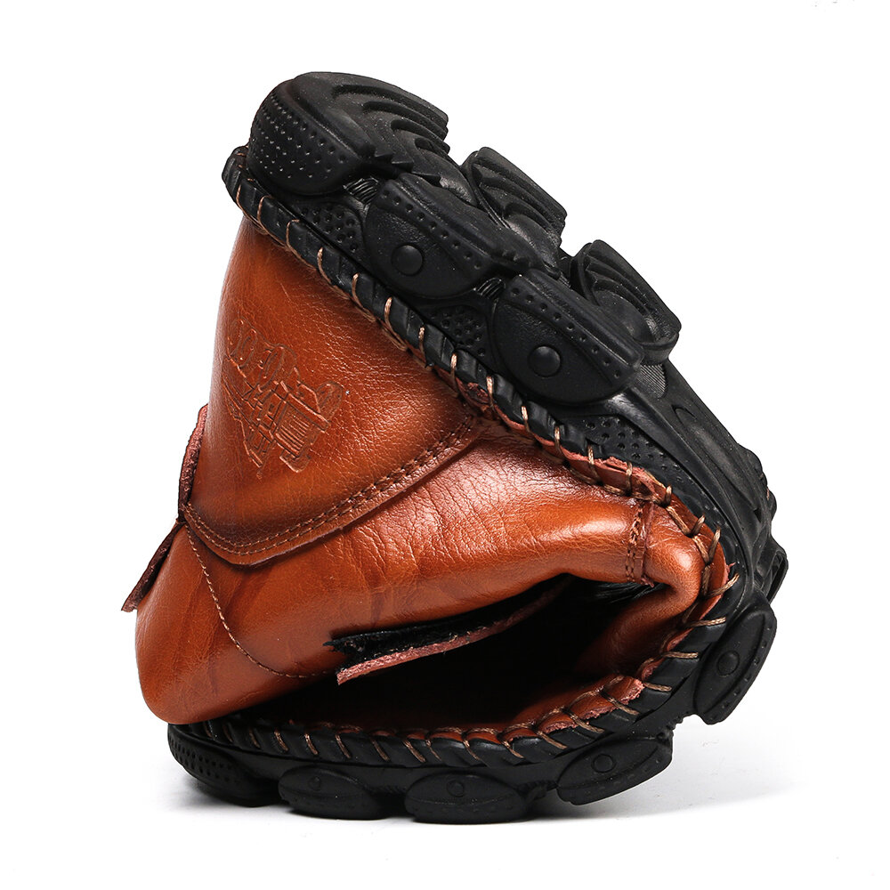 
	Men Hand Stitching Comfort Soft Hook Loop Leather Ankle Boots