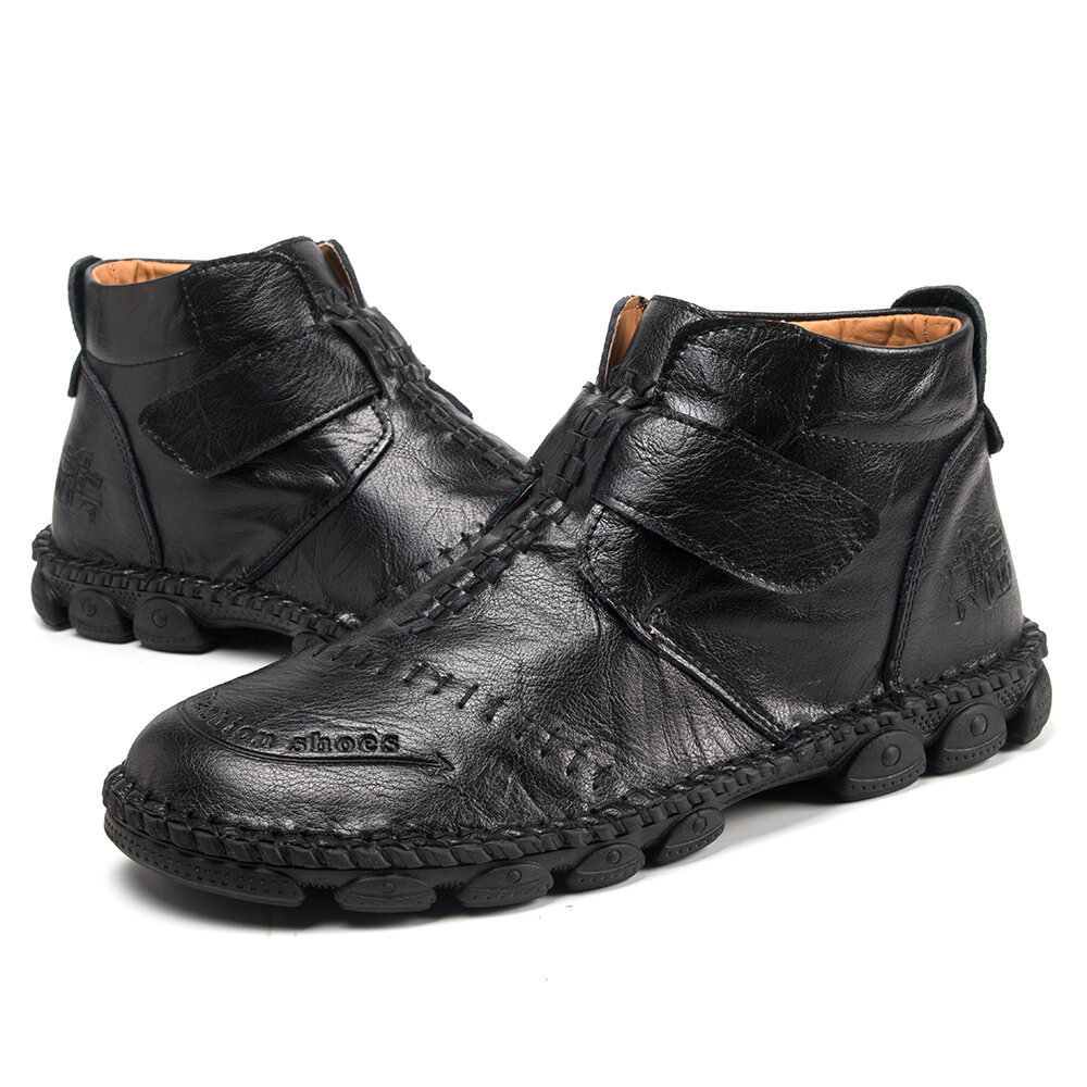 
	Men Hand Stitching Comfort Soft Hook Loop Leather Ankle Boots