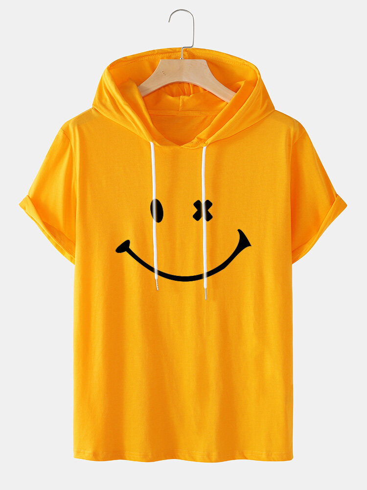 
	Mens Smile Pattern Short Sleeve Preppy Hooded T-Shirt