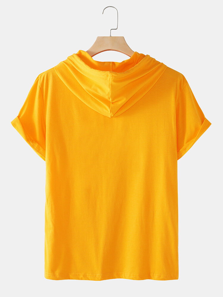 
	Mens Smile Pattern Short Sleeve Preppy Hooded T-Shirt