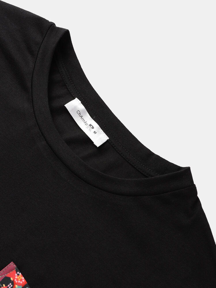 
	Mens Colorful Geo Print Patched Pocket Loose Short Sleeve T-Shirts