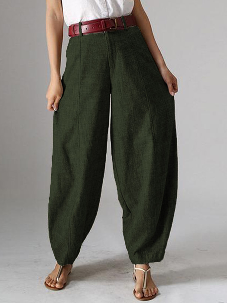 
	Casual Solid Color Baggy Pockets Harem Pants For Women