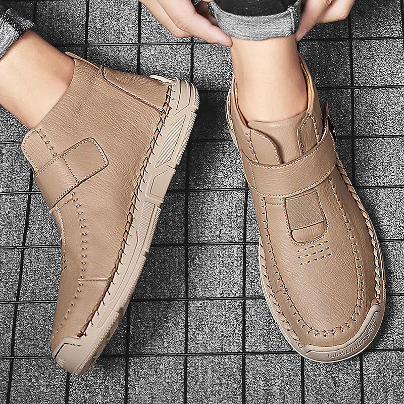 
	Menico Men Hand Stitching Microfiber Leather Non Slip Hook Loop Casual Ankle Boots