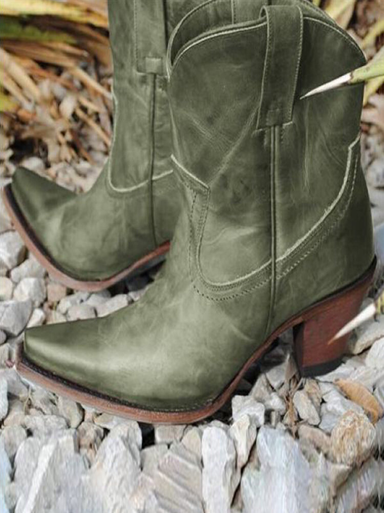 
	Large Size Women Retro Slip-on High Heel Cowboy Boots