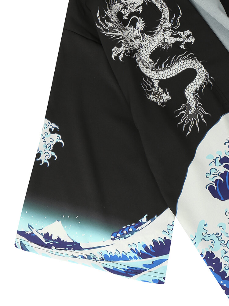 
	Mens Wave Koi Ukiyoe Print Kimono Japanese Style Two Pieces Outfits