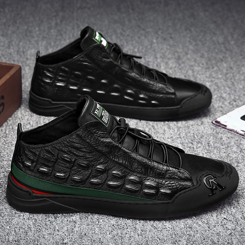 
	Men High Top Crocodile Embossed Skate Shoes Non Slip Casual Sneakers