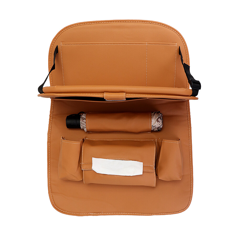 
	Microfiber Leather Car Seat Back Foldable Food Table Storage Bag Multi-functional Phone Organizer