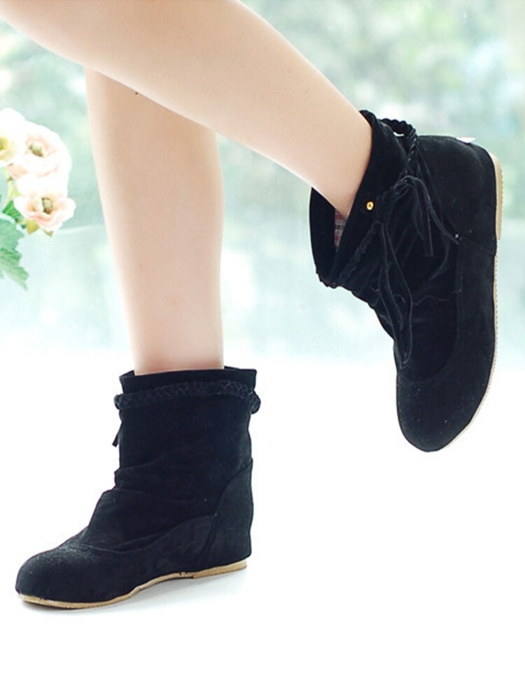 
	Large Size Women Casual Woven Tassel Design Slip-on Internal Increase Short Boots