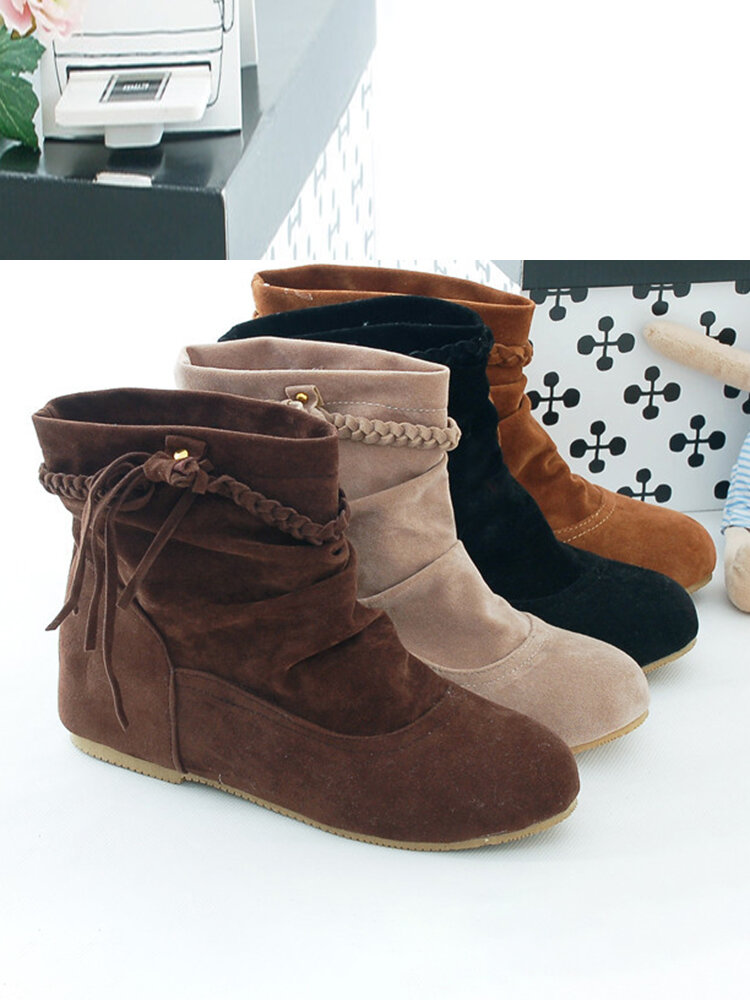 
	Large Size Women Casual Woven Tassel Design Slip-on Internal Increase Short Boots