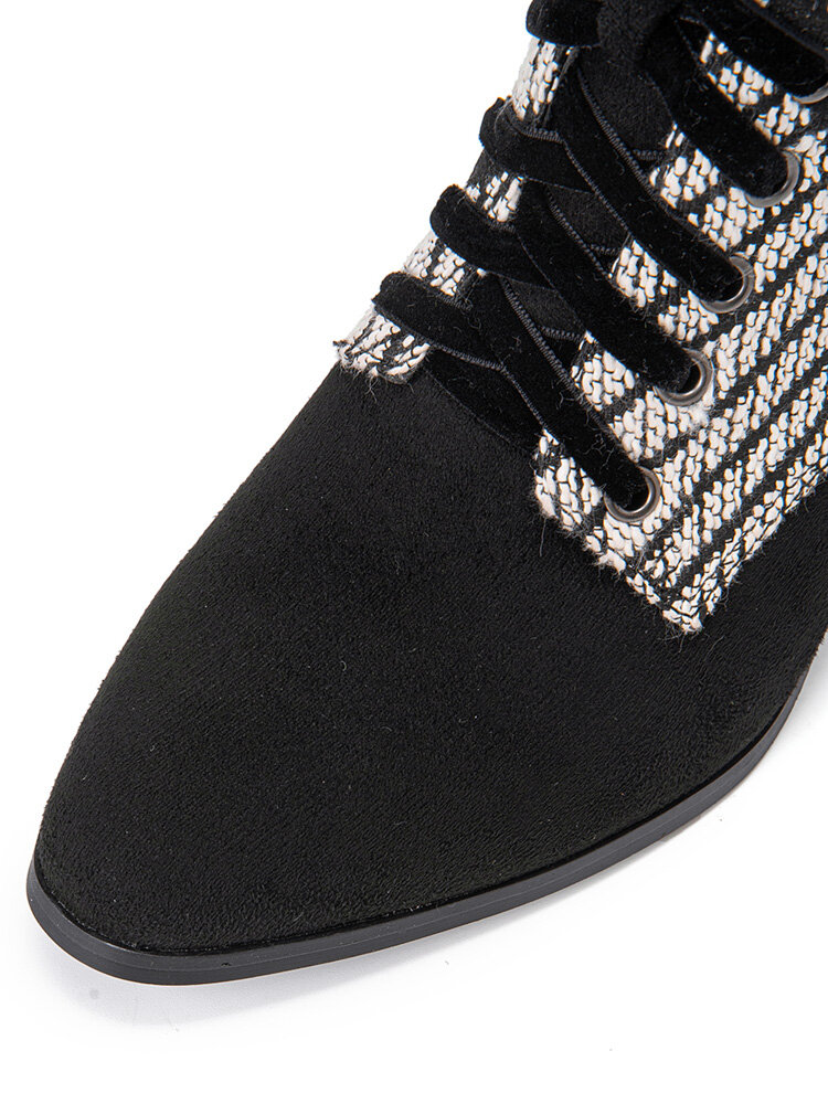 
	Large Size Women Casual Black & White Chevron Pattern Comfy Side-zip Heeled Boots