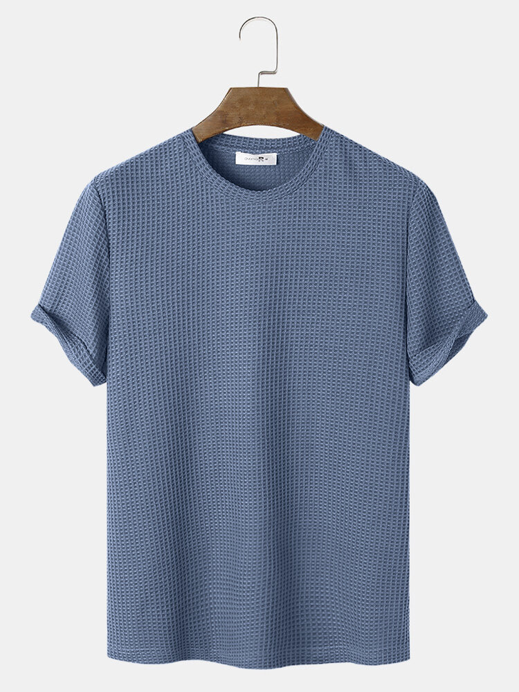
	Mens Plain Texture Knitted Waffle Short Sleeve T-Shirt