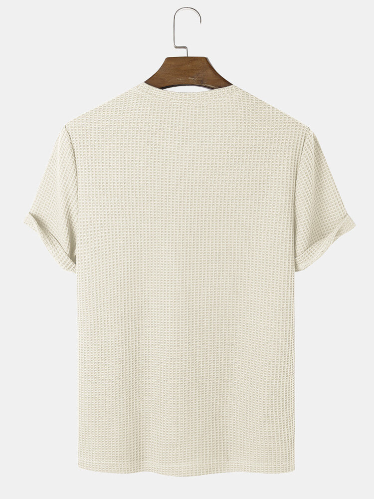 
	Mens Plain Texture Knitted Waffle Short Sleeve T-Shirt