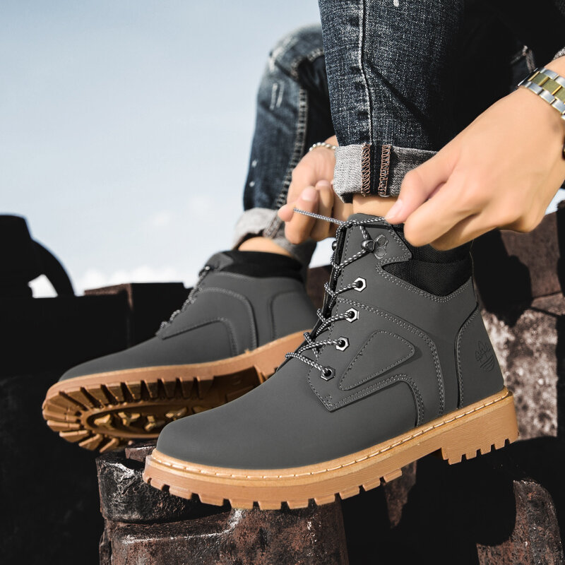
	Men Outdoor Slip Resistant Lace Up Leather Work Style Boots