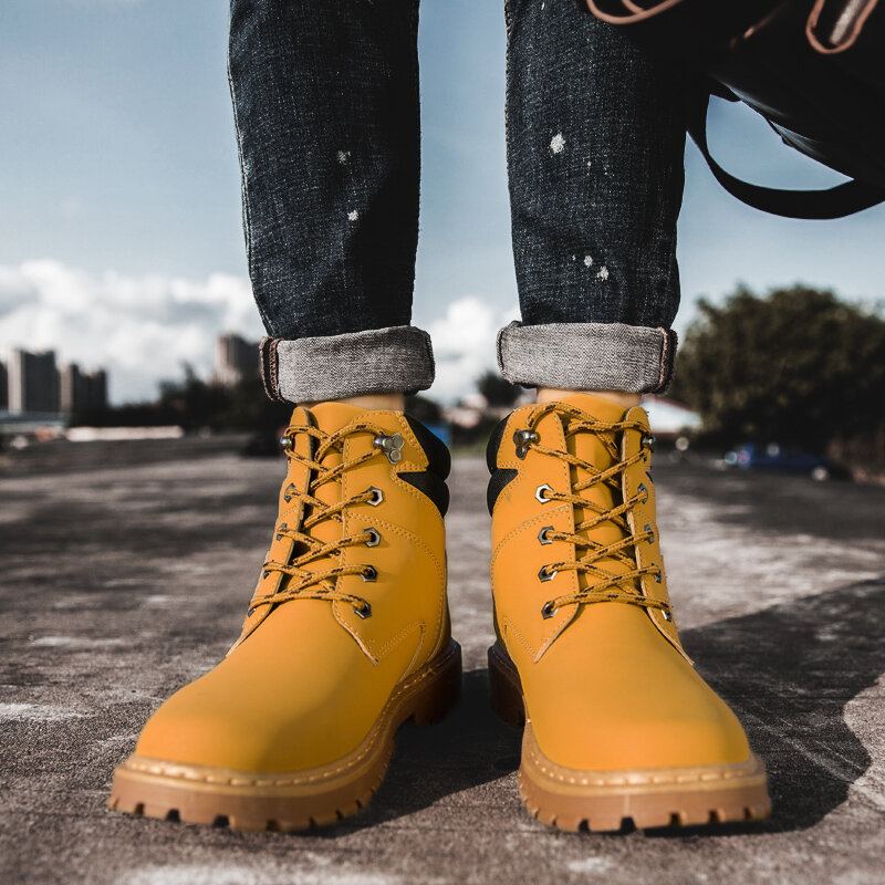 
	Men Outdoor Slip Resistant Lace Up Leather Work Style Boots