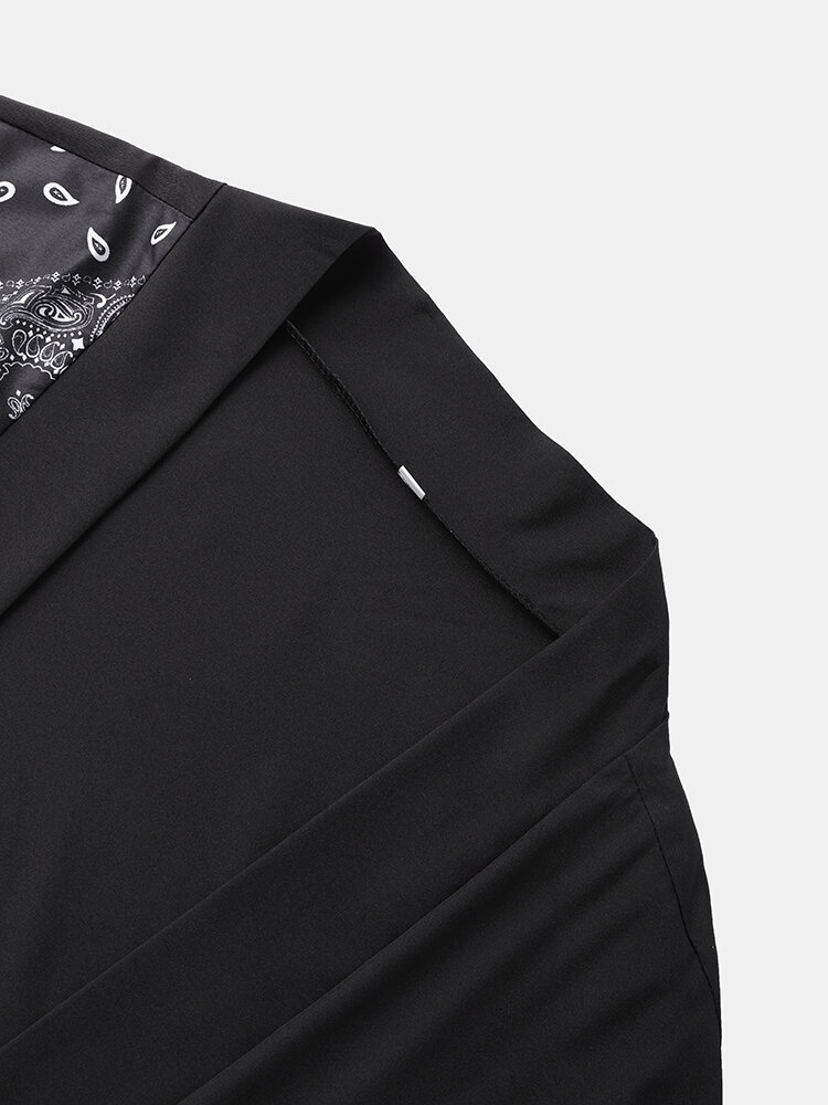 
	Mens Paisley Scarf Ethnic Pattern Open Front Black Kimono