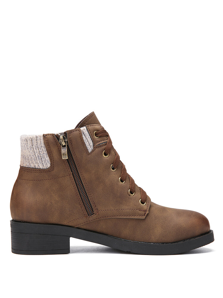 
	Large Size Women Stitching Knitted Fabric Round Toe Bilateral Zipper Warm Casual Short Boots