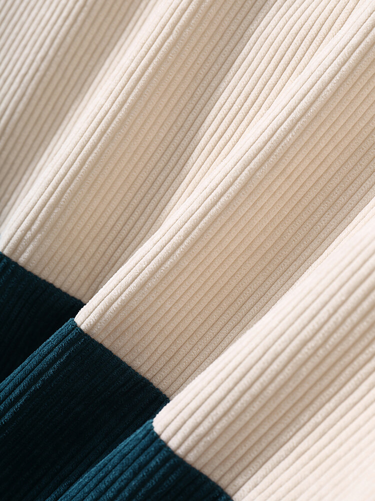 
	Mens Corduroy Color Block Panel Stitching Casual Long Sleeve Shirts