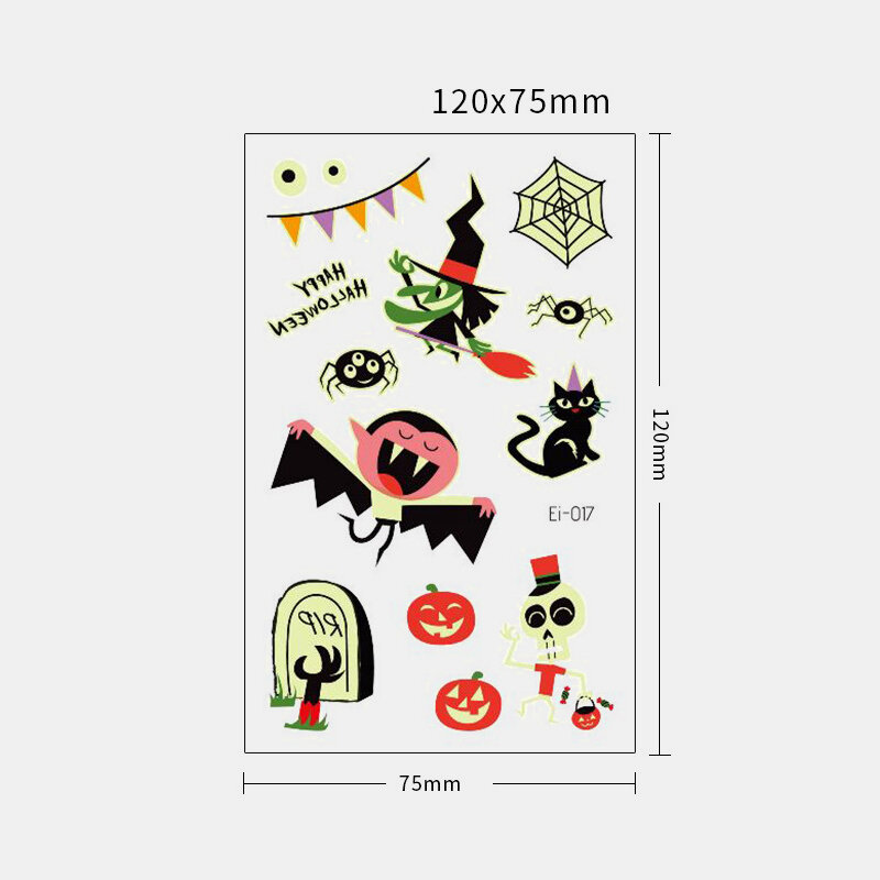 
	Halloween Luminous Tattoo Children Cartoon Stickers Body Art Waterproof Fake Temporary Tattoo Transfer Paper