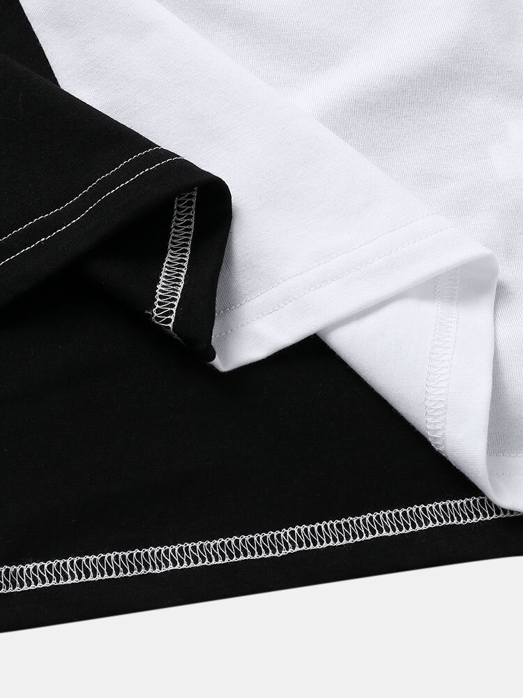 
	Mens Funny Face Print Two Tone Patchwork Preppy Short Sleeve T-Shirts