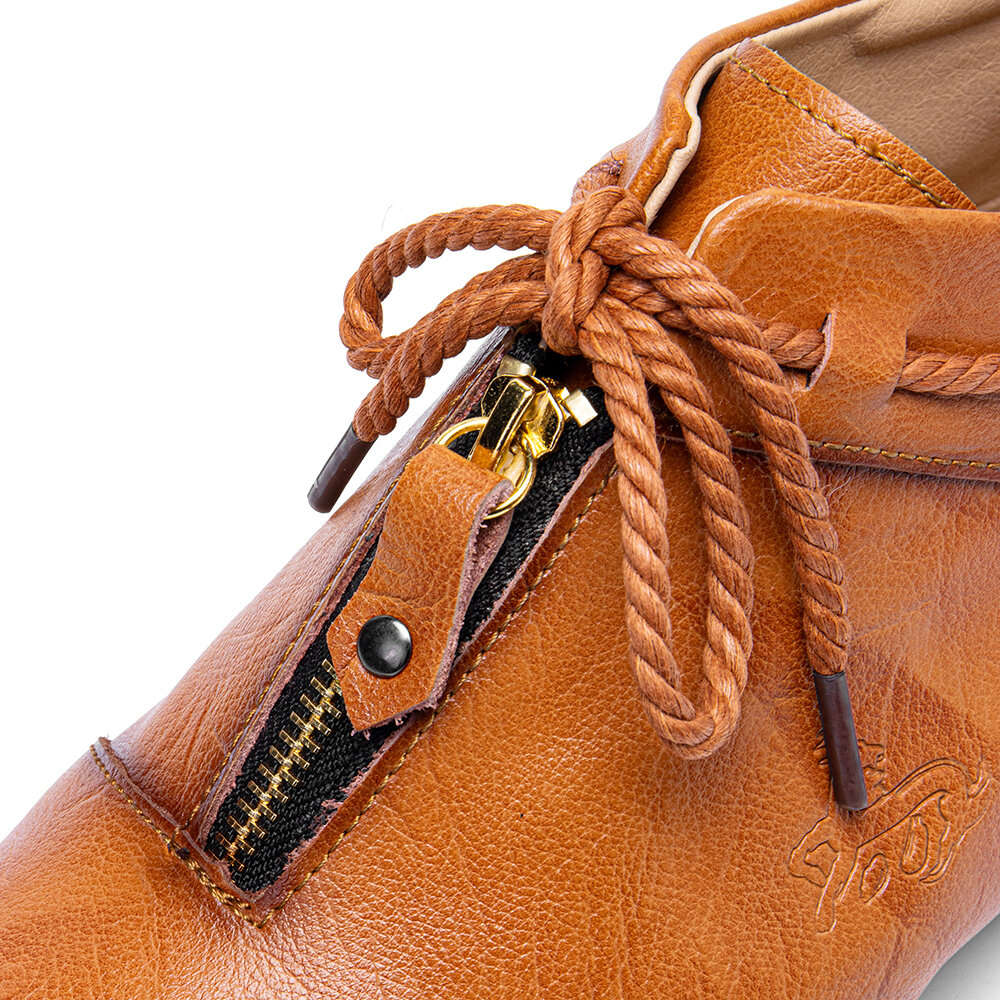 
	Men Cow Leather Front Zipper Non Slip Soft Hand Stitching Ankle Boots