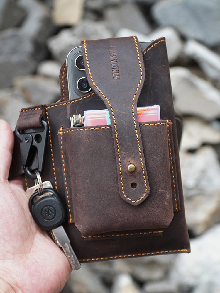 
	Men EDC Genuine Leather Keychain Holder 6.5 Inch Phone Bag Waist Bag Wallet