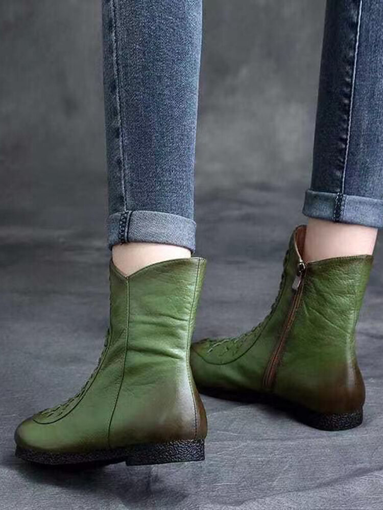 
	Casual Special Retro Woven Design Side Zipper Womens Short Boots