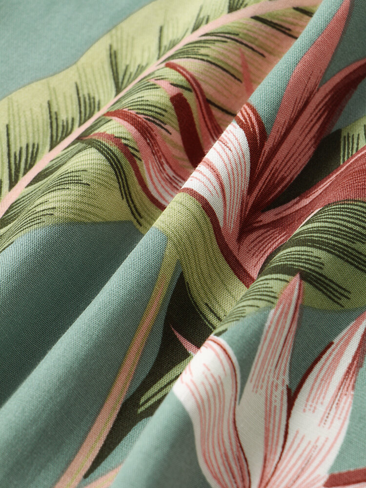 
	Mens Classical Oil Print Leaf Turn Down Collar Short Sleeve Shirts