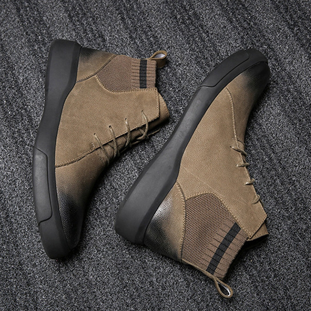 
	Men Retro Color Leather Fabric Splicing Non-slip Soft Sole Casual Boots