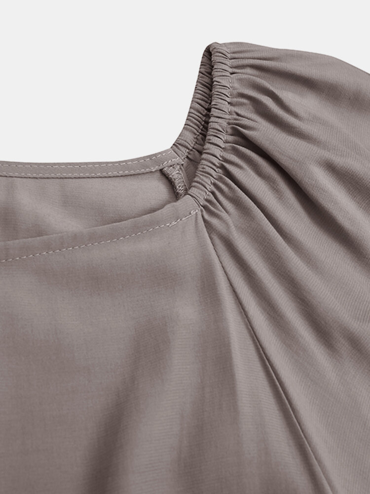 
	Solid Color Knotted Lantern Long Sleeve Casual Dress For Women