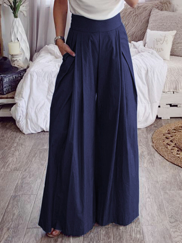 
	Pleated Zipper Fly Plus Size Wide Leg Pants for Women