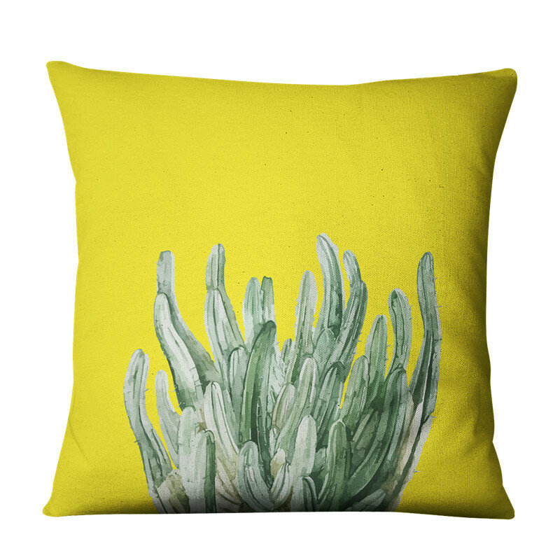 
	Yellow Succulent Cactus Linen Pillow Case Home Fabric Sofa Cushion Cover