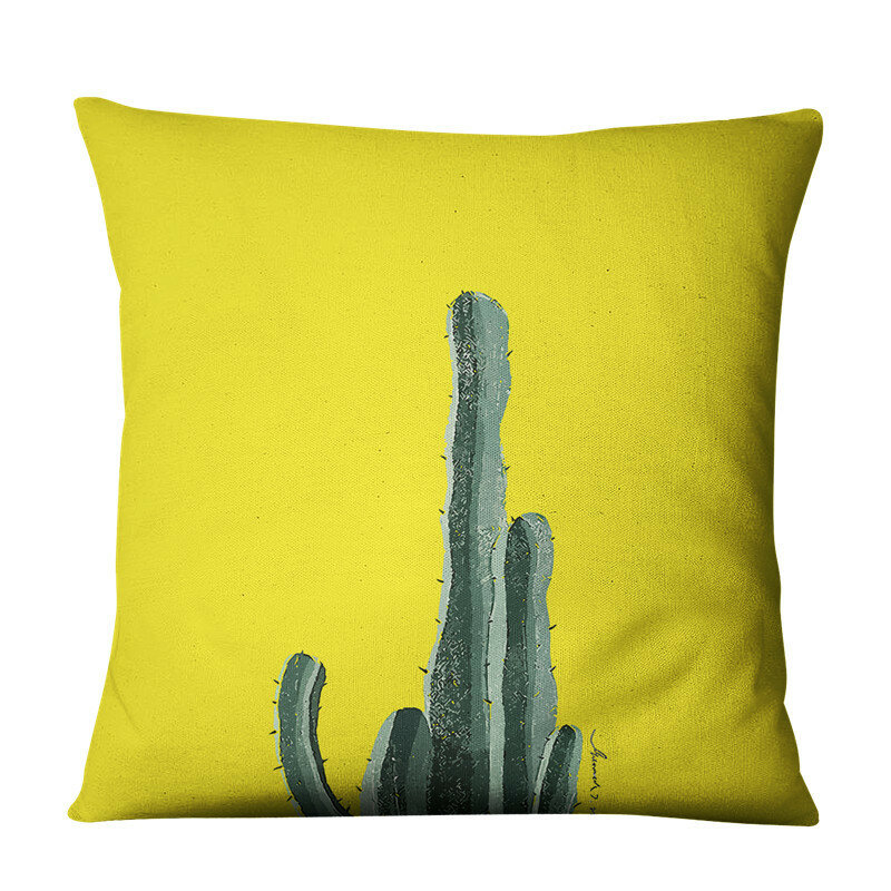 
	Yellow Succulent Cactus Linen Pillow Case Home Fabric Sofa Cushion Cover