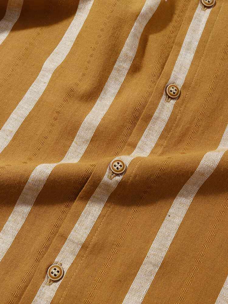 
	Mens 100% Cotton Striped Stand Collar Casual Striped Shrits&Bottoms Two Pieces Outfits