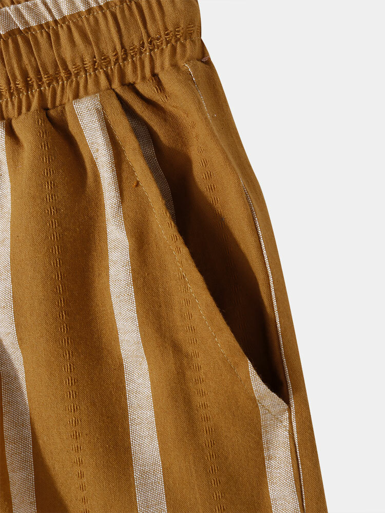 
	Mens 100% Cotton Striped Stand Collar Casual Striped Shrits&Bottoms Two Pieces Outfits