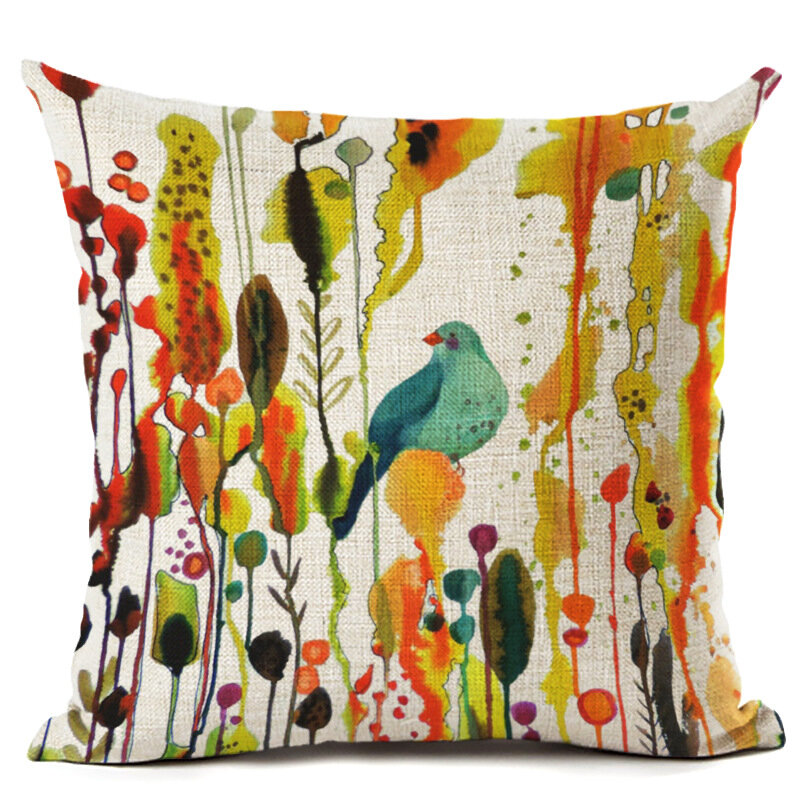 
	Flowers and Birds 45*45cm Cushion Cover Linen Throw Pillow Car Home Decoration Decorative Pillowcase