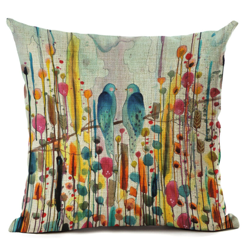 
	Flowers and Birds 45*45cm Cushion Cover Linen Throw Pillow Car Home Decoration Decorative Pillowcase