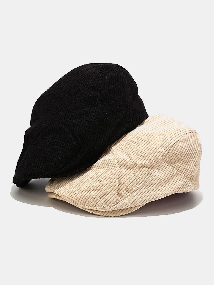 
	Men & Women Corduroy Casual All-match Solid Color Forward Hat Beret Hat