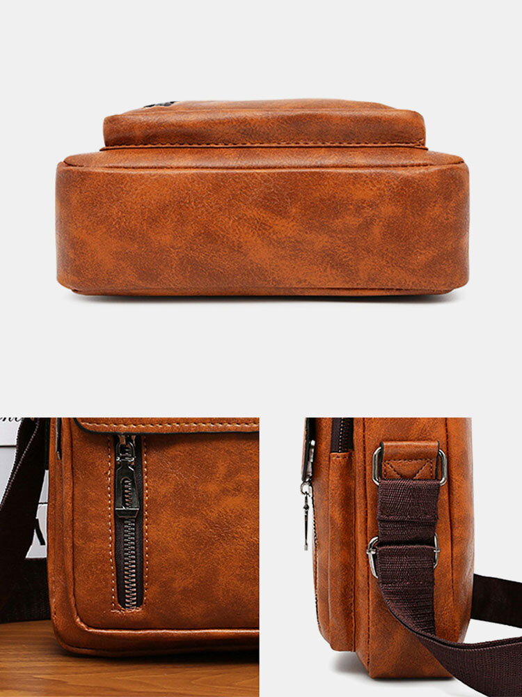 
	Men PU Leather Retro Multi-Layers Crossbody Bag Sling Bag