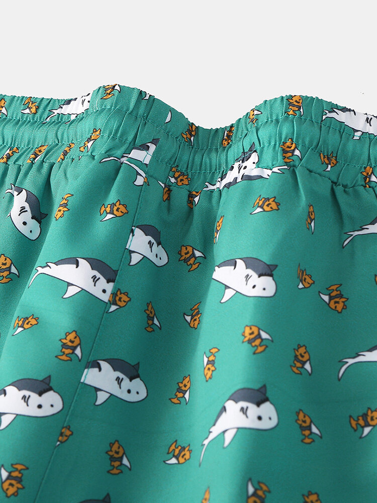 
	Funny Fish Pattern Swim Shorts Green Cute Casual Shorts Beachwear for Men