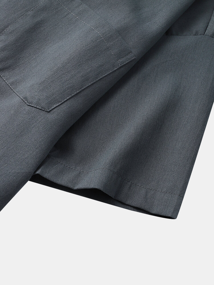 
	Mens Solid Color Revere Collar Button Up Loose Two Pieces Outfits