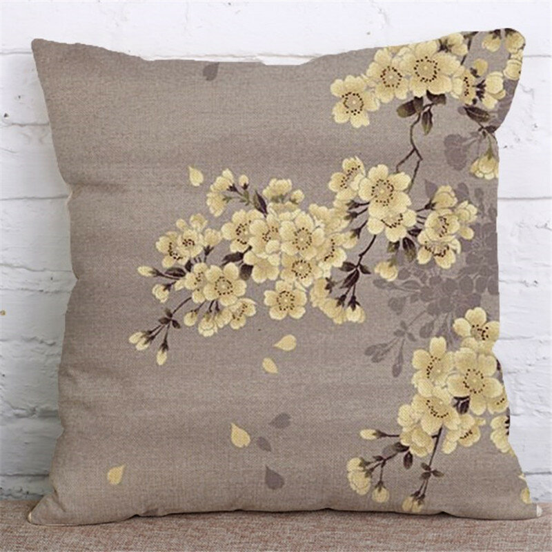
	Cotton Linen Cushion Cover Square Home Decorative Peacock Flower Pattern Pillow Cases
