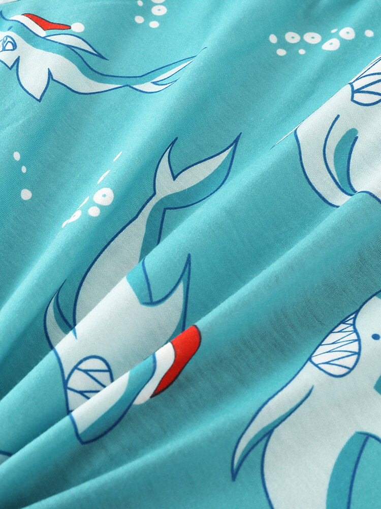 
	Shark Print Beam Footed Cozy Patchwork Cuffs Hooded Zipper Jumpsuits For Men