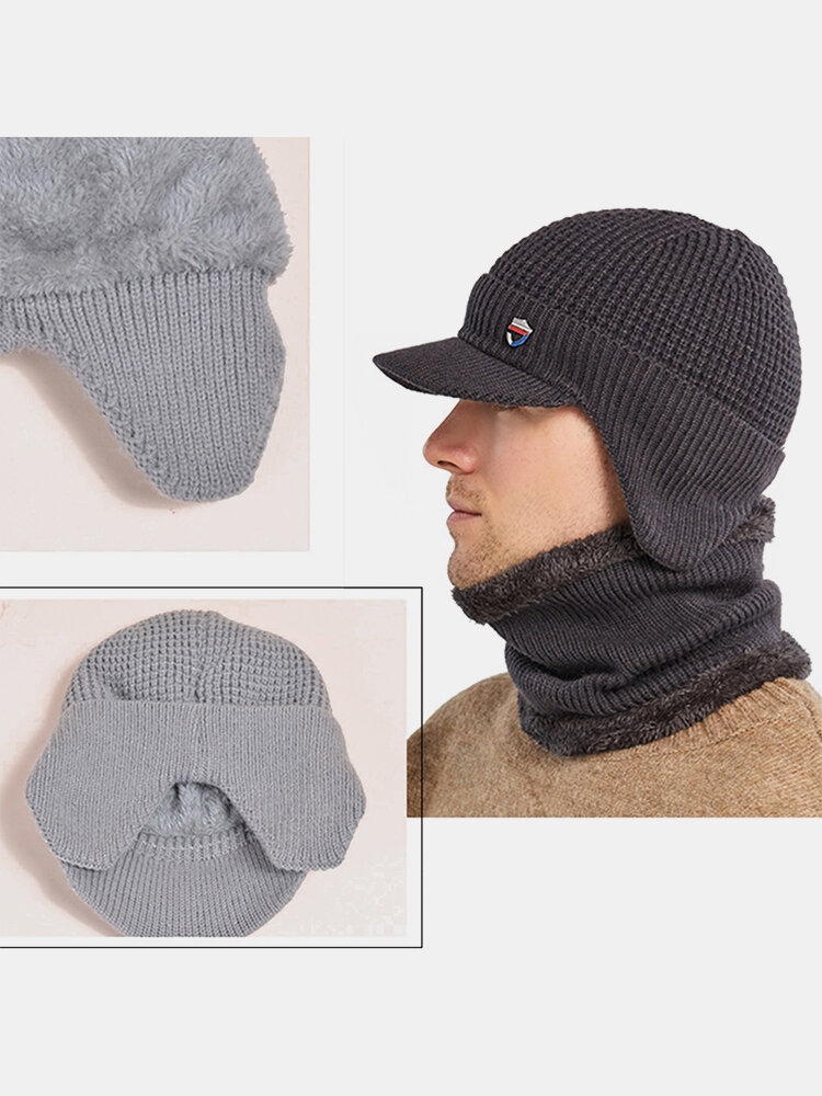 
	Men 2PCS Plus Velvet Thick Winter Outdoor Ear Neck Protection Headgear Scarf Knitted Hat Beanie