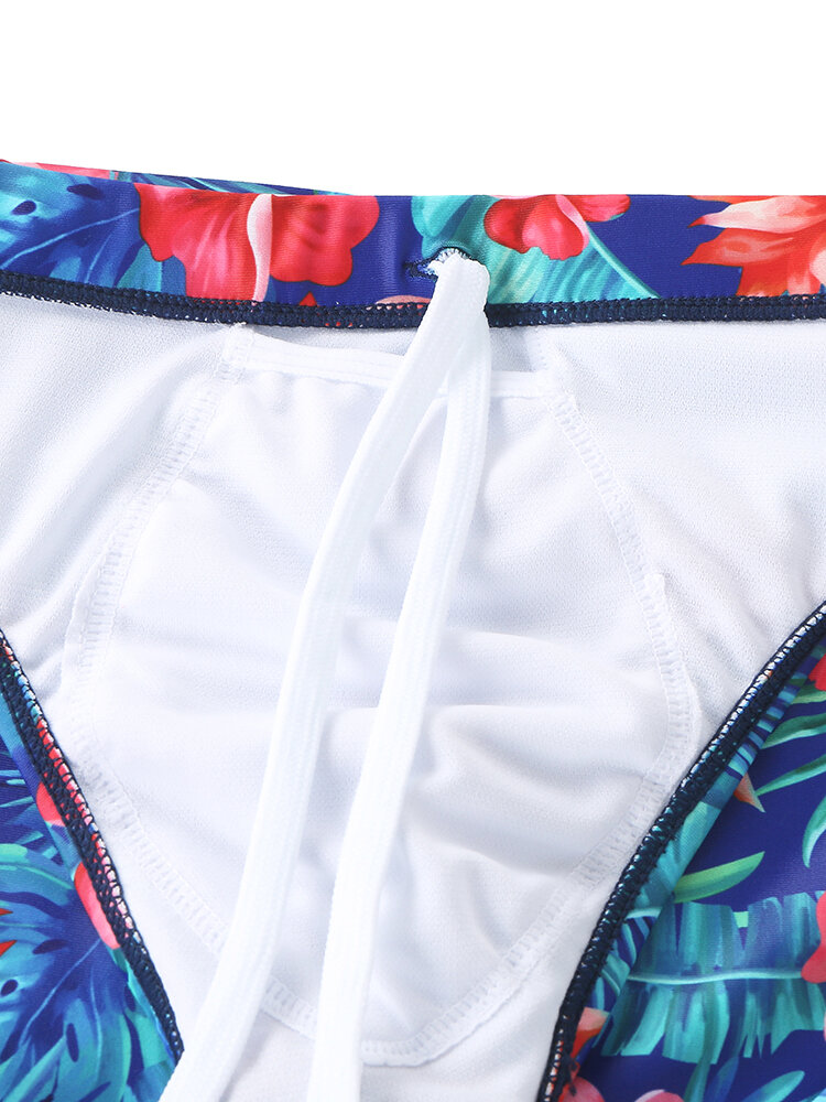 
	Mens Flower & Plant Leaf Print Quick Dry Drawstring Swim Briefs