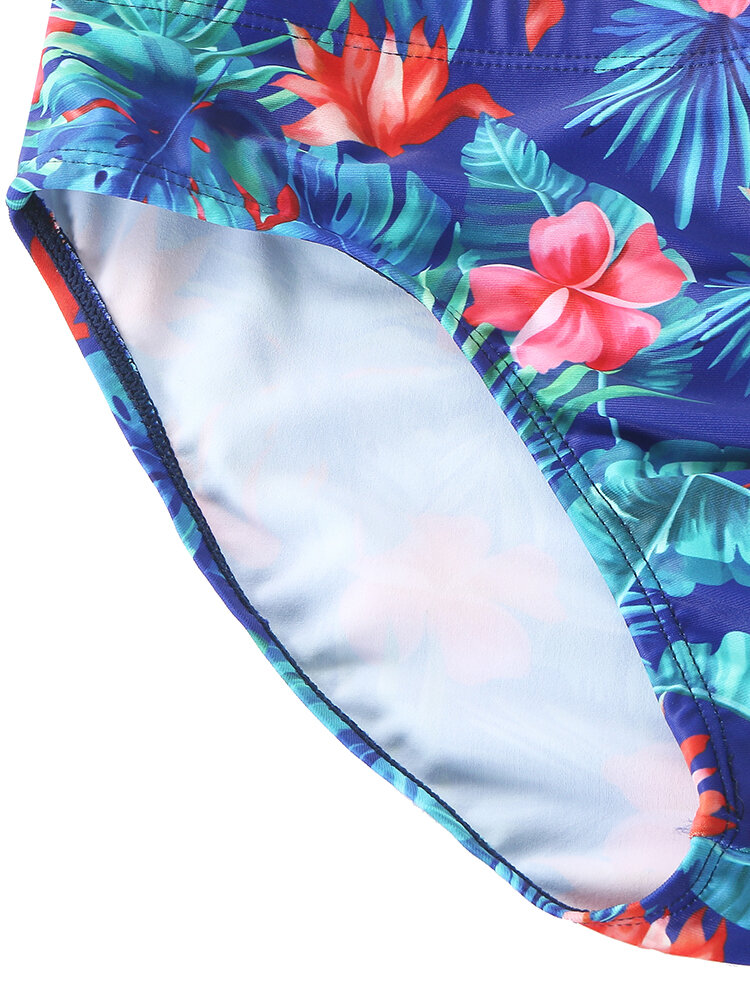 
	Mens Flower & Plant Leaf Print Quick Dry Drawstring Swim Briefs